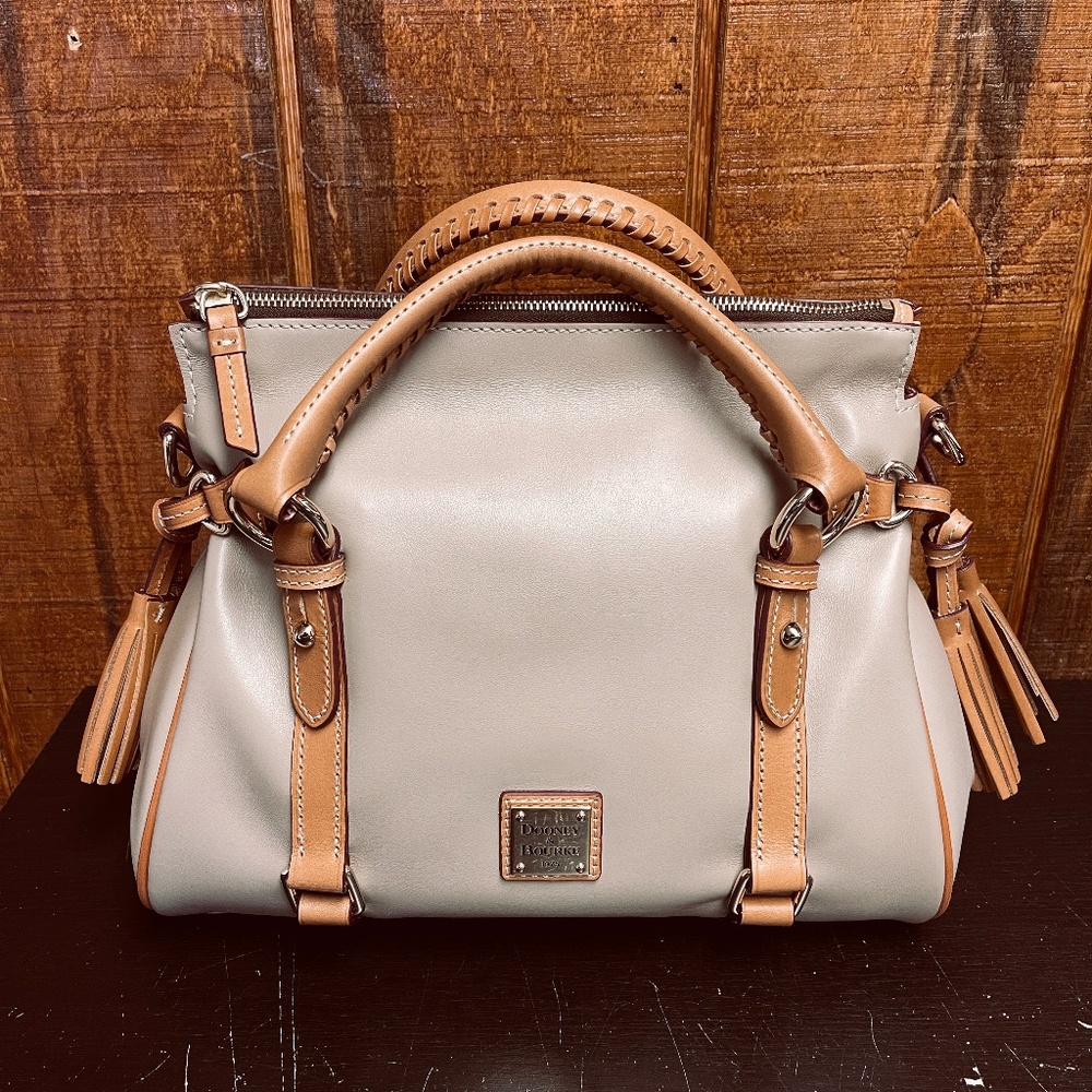 Exclusive Dooney & Bourke Smooth Leather Satchel - Taupe - Picture 1 of 10